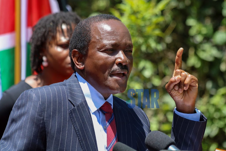 Wiper leader Kalonzo Musyoka addresses the media at the SKM Command Centre, Karen.