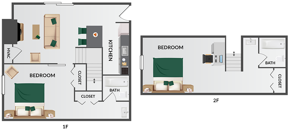 Two Bed, Two Bath Floorplan Diagram