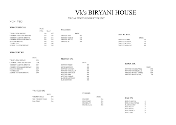 VK's Biryani House menu 