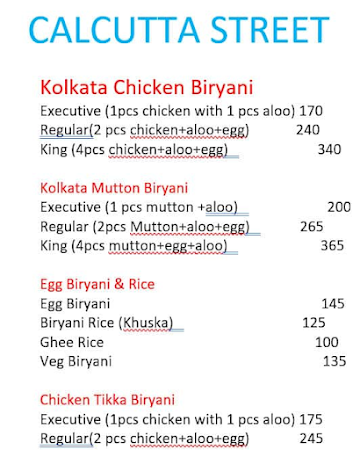 Calcutta Street menu 