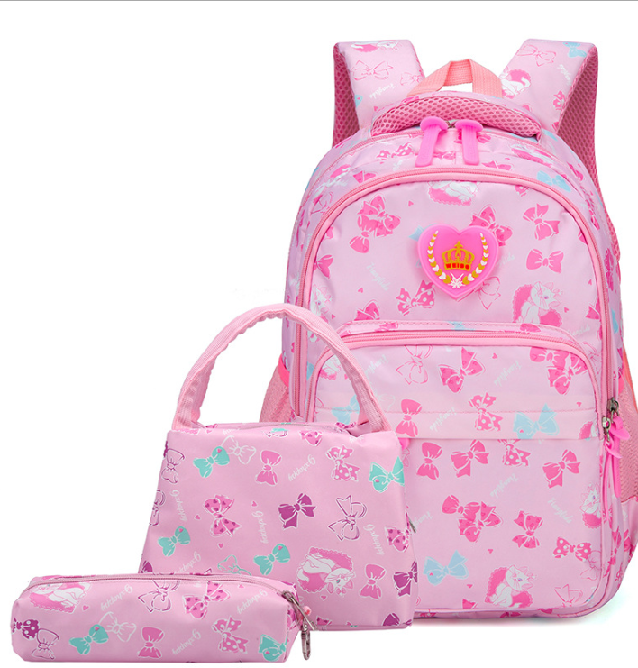 Nuovo zaino per studenti semplice, a prova di schizzi, con stampa dolce e set di tre pezzi, perfetto per gli studenti.