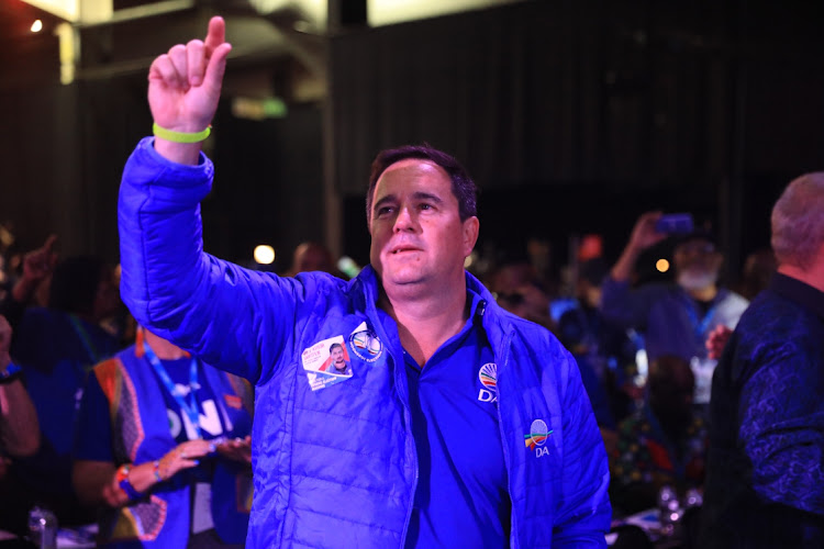 April 01 2023. John Steenhuisen amongst members of Democratic Alliance attending the Federal congress sitting in Midrand singing slogans as they kick start the congress. Picture: Thapelo Morebudi