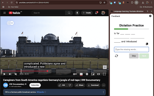 Language learning Youtube dictation