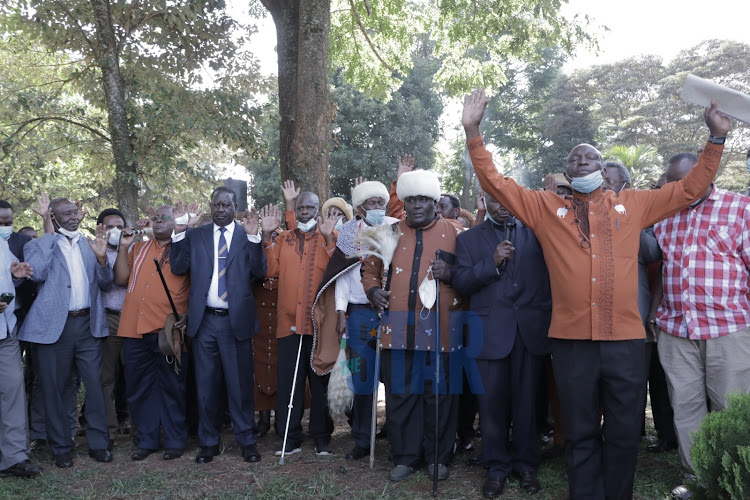 ODM leader Raila Odinga with Kikuyu Council of Elders in Nairobi on January 14, 2021.