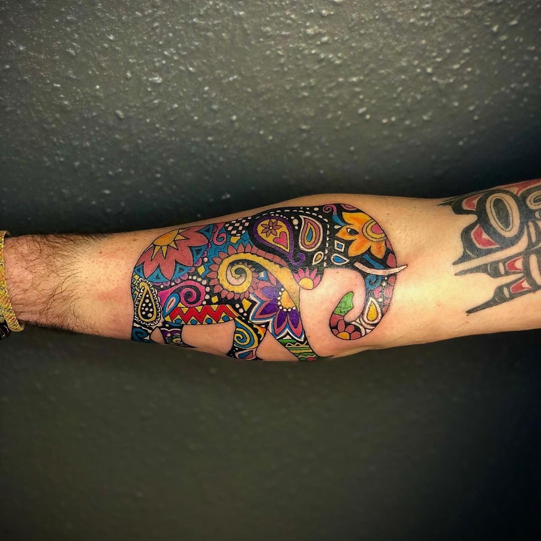 Colorful Elephant Forearm Tattoo Design