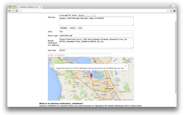 Screenshot of Address verification, Find a Zip Code