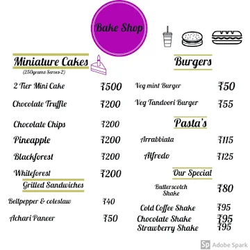 Bake Shop menu 