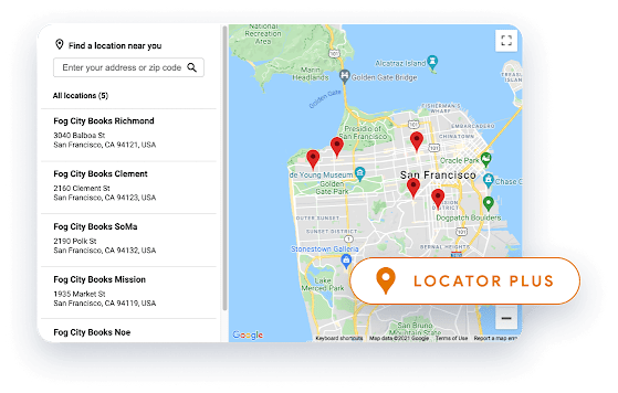 Bicicletas em frente à livraria sobrepostas no mapa da cidade mostrando várias localizações de livrarias.