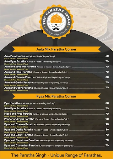 The Paratha Singh menu 
