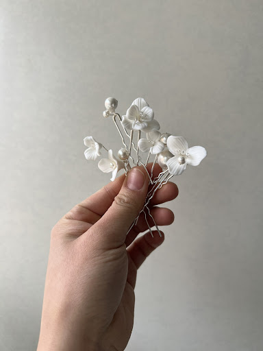 Title 2, Ceramic Flower Pearl Embellished Bridal Hairpin...