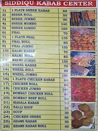 Siddiq Kabab Centre menu 1