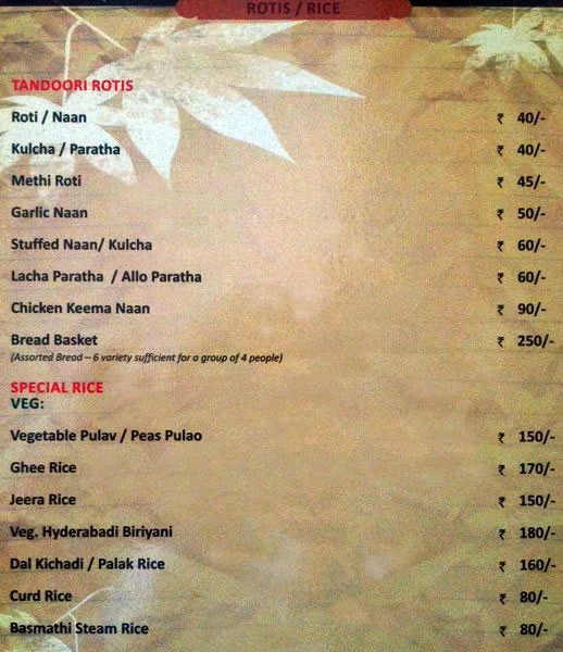 The Nesara Grand menu 