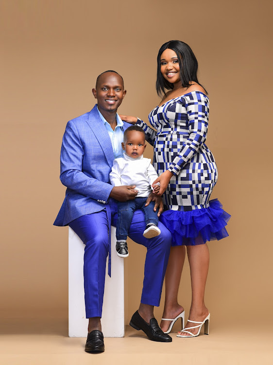 MC Jimmie Kajim, son and his wife Wambui