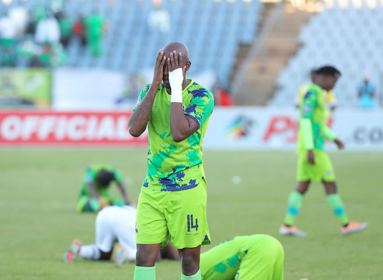 Letsie Koapeng reacts after Marumo Gallants were relegated during the DStv Premiership 2022/23 football match against Swallows FC at Dobsonville Stadium on May 20 2023.