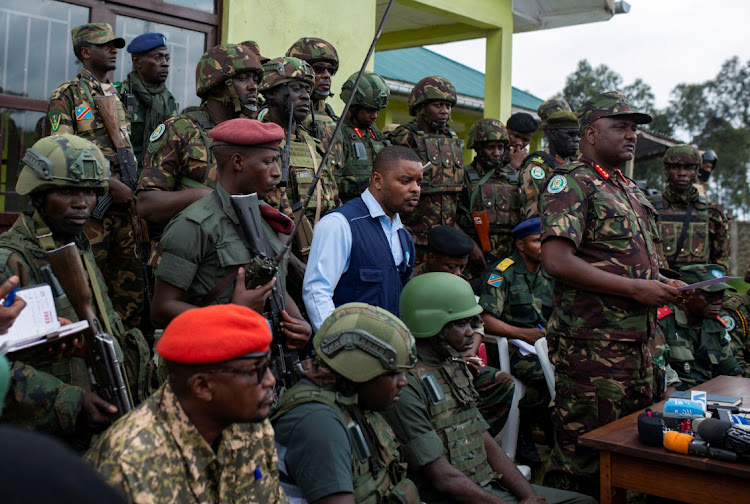 Maj-Gen Jeff Nyagah of the Kenya Defence Forces address the media during the withdrawal of M23 rebels from Kibumba, near Goma, the Democratic Republic of Congo, December 23 2022. Kenyan forces were protecting Goma Airport. Picture: ARLETTE BASHIZI/ REUTERS