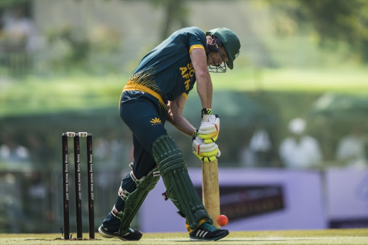 Sarel Erwee of South Africa hits a shot during Day 2 of Hong Kong Cricket World Sixes 2017 Cup Semi 1 match between New Zealand Kiwis vs South Africa at Kowloon Cricket Club October 29, 2017 in Hong Kong.