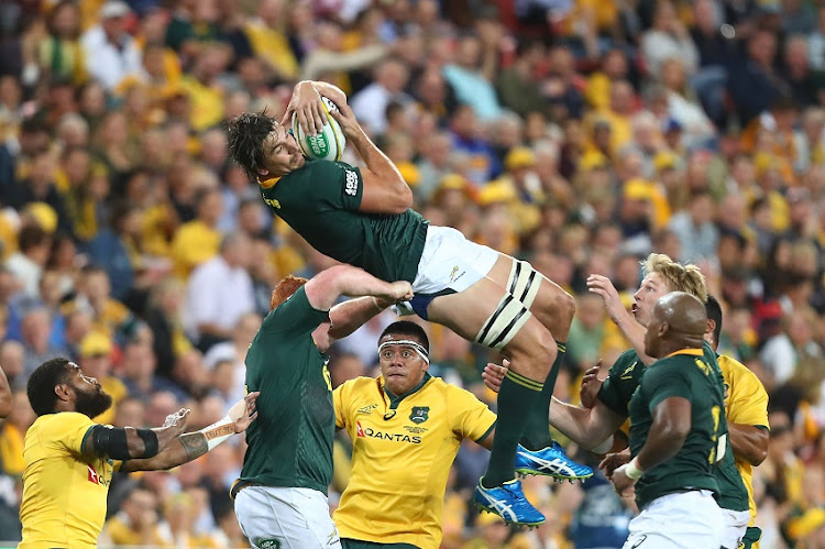 Eben Etzebeth of the Springboks takes the lineout during The Rugby Championship match between the Australian Wallabies and the South Africa Springboks at Suncorp Stadium on September 8, 2018 in Brisbane, Australia.