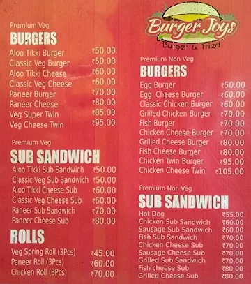Burger Joys menu 