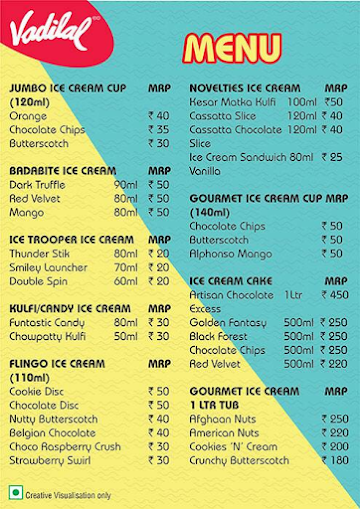 Natraj Ice Cream menu 