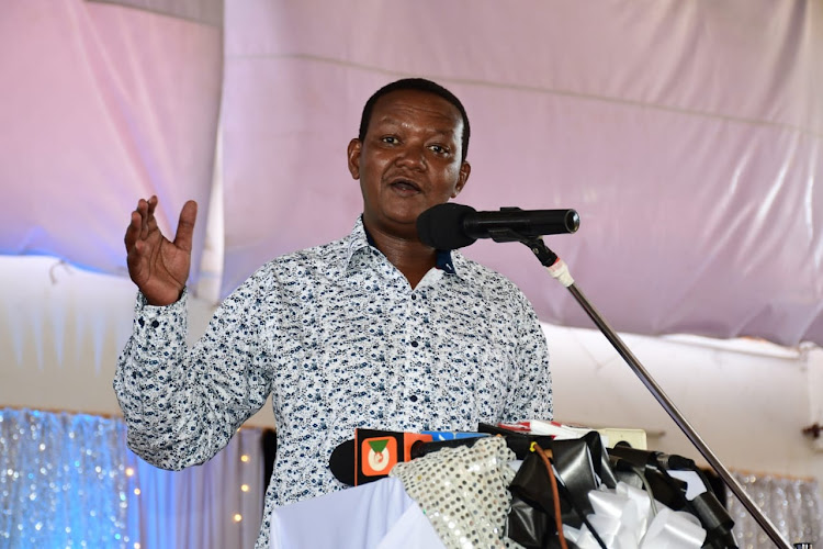 Tourism CS Alfred Mutua speaks at Sheikh Zayed School in Mombasa during a prize giving ceremony on Saturday, February 17, 2024.