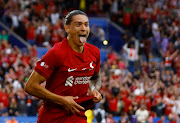 Liverpool's Darwin Nunez celebrates scoring their third goal  against Manchester City on Saturday.