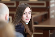 Russian citizen Sofia Sapega, who was detained in Minsk with her dissident boyfriend Roman Protasevich after their commercial flight was forced to land in Belarus last year, attends a court hearing in Grodno, Belarus May 6, 2022. 