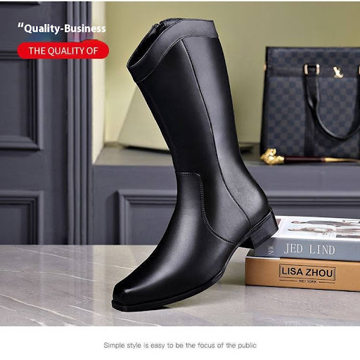 Title 2, Mens Pointed Toe Business High-top Leather Boo...
