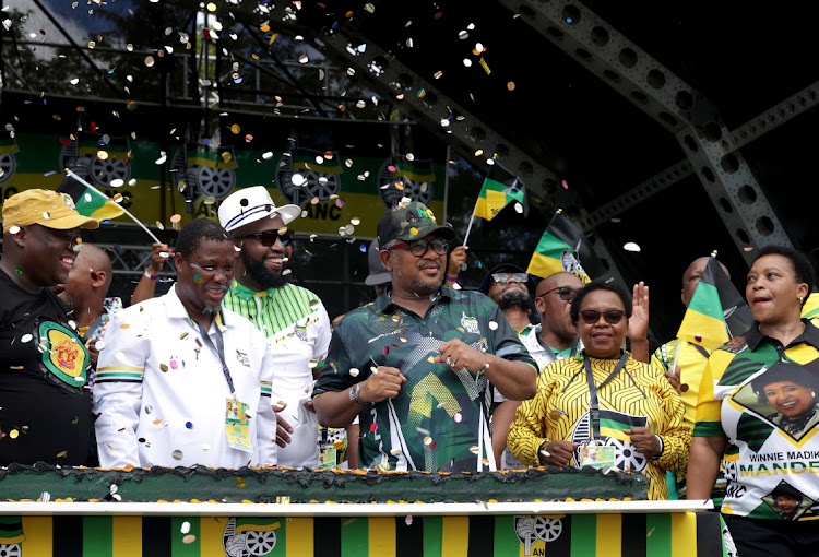 ANC Secretary-general Fikile Mbalula with KwaZulu Natal party leadership at a rally in Hammarsdale, KwaZulu-Natal.