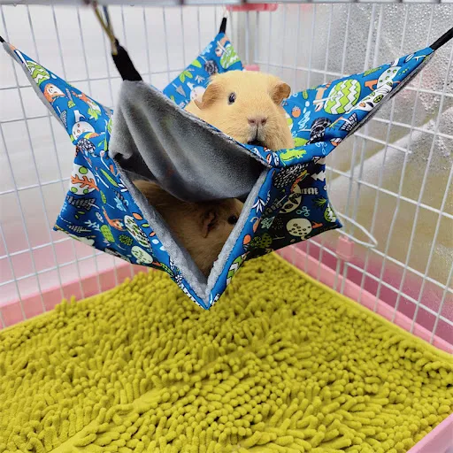 Double Layer Pets Hammock Plush Warm Bed Hamster Cage Sleeping Pad Print Guinea Pig Bed Rodent Hammock Chinchilla Little