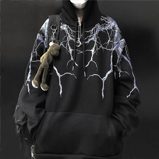 Title 1, Flash print loose-fitting hip-hop hoodie