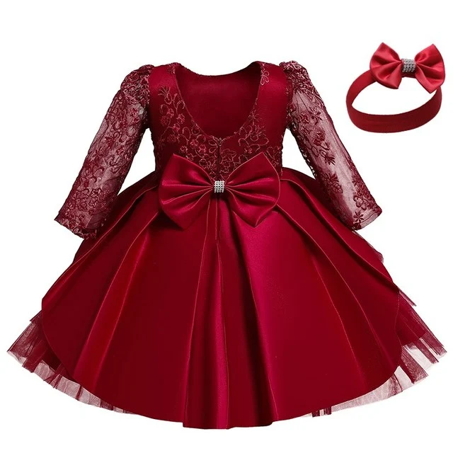 Vestido Princesa Infantil Manga Longa para Casamento Bebê Charmoso e Elegante Roupa Ideal para Festas e Cerimônias Perfeito para um Visual Encantador