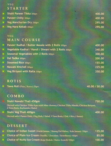 Zaffran Restaurant menu 