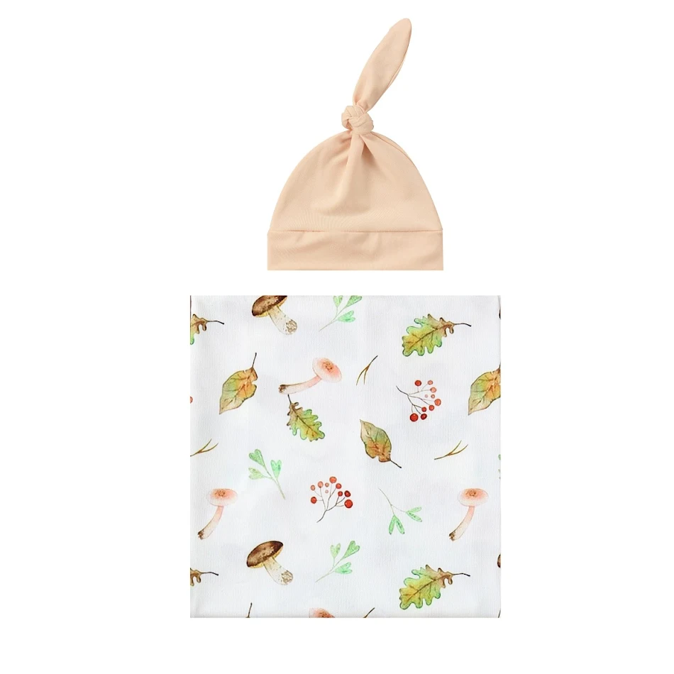 Newborn baby wraparound cloth with printed rabbit ears headband, European and American style, perfect for baby photoshoo