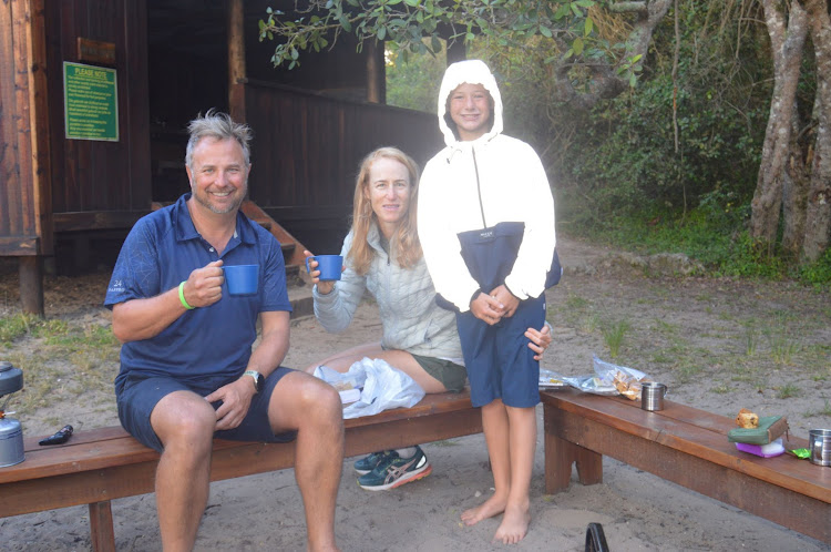 Citrus exporter Craig Jensen, his wife Sam and their son Judah at the Kalander Hut before the big hike up to Bloukrans