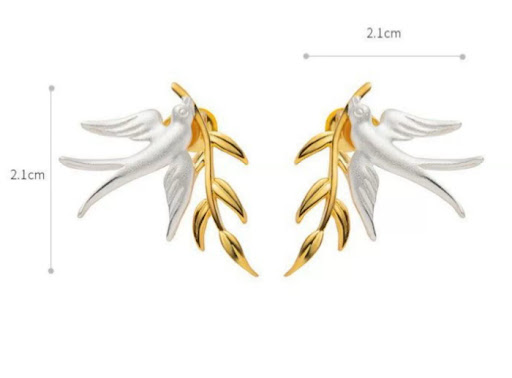 Title 2, Silver Gold-plated Swallow With Branch Earrings...