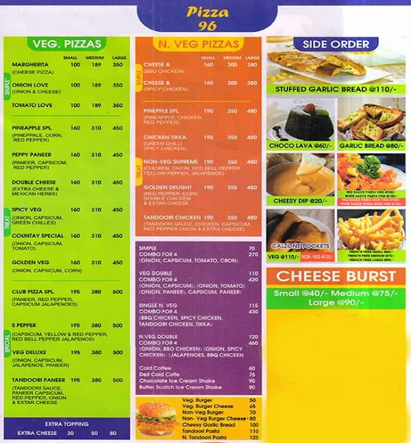 Pizza 96 menu 