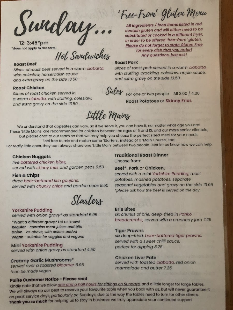 Menu side 1