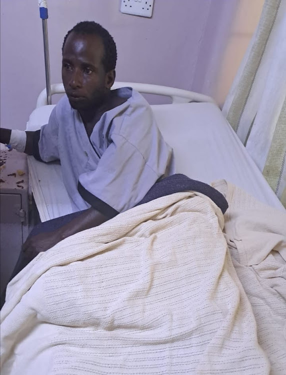 Mark Ogega recovering in hospital after a suspected reptile attacked him in Mogonga, Kisii (IMAGE BY MAGATI OBEBO)