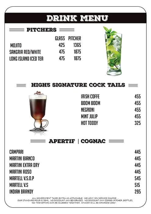 Cafe High 5 menu 