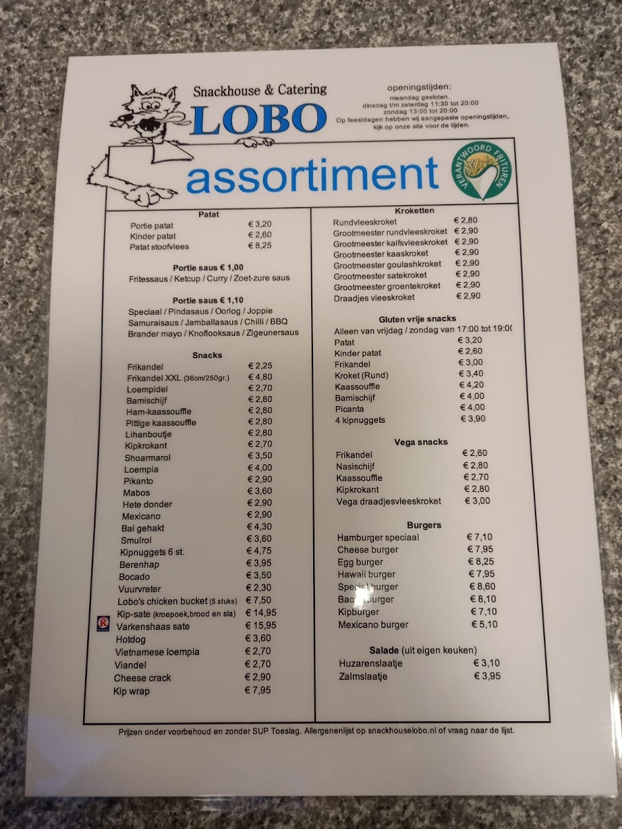 Snackhouse LOBO gluten-free menu