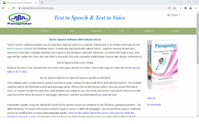 Text to Speech Extension - Panopreter.com chrome extension