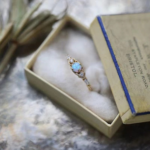 Title 7, Retro Colorful Opal Copper Gold-plated Ring. El...