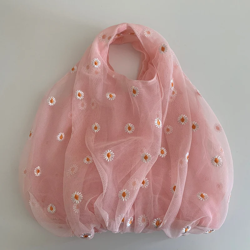 Mesh Embroidered Flower Bag Fairy Cute Handbag In Summer