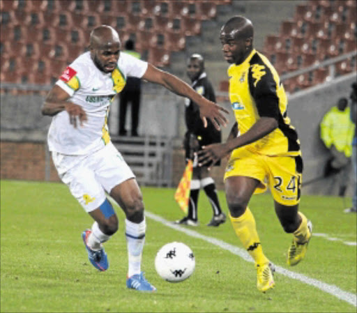 FUTURE IMPERFECT: Abbas Amidu, right, of Black Leopards and Ramahlwe Mphahlele of Mamelodi Sundowns in action during their Absa Premiership match at Peter Mokaba Stadium in Polokwane on Tuesday night.Photo: Gallo Images