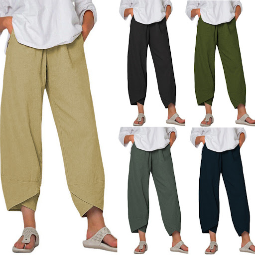 Title 8, Womens Cotton and Linen Wide Leg Pants Solid C...
