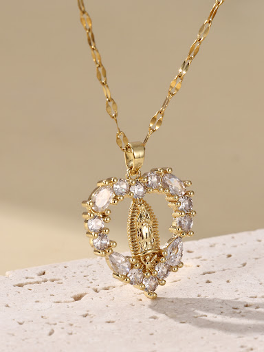 Title 1, Zircon Virgin Mary Hollow Heart Pendant Necklac...