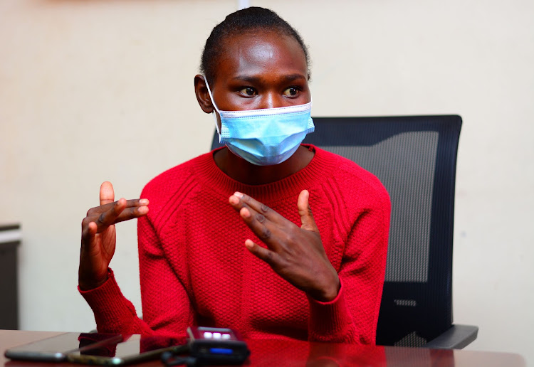 World marathon champion Ruth Chepng'etich gestures during the interview on Wednesday afternoon.