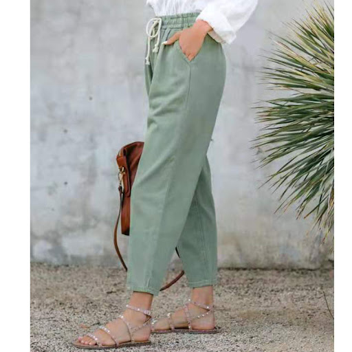 Title 5, Pure Color Casual Elasticated High-waist Straig...