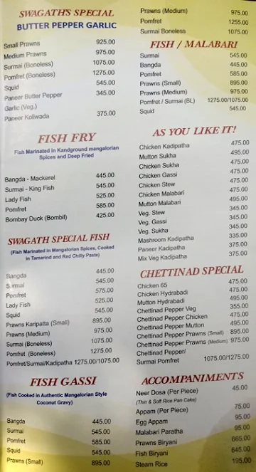 Swagath Restaurant menu 