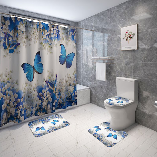Title 5, Polyester 3D Printed Shower Curtain Four-piece ...
